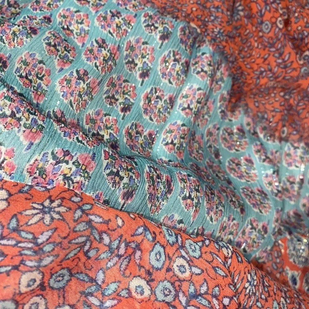 Rebecca Taylor dress patchwork tiered raw hem off the shoulder lined‎ 0 silk - Image 9