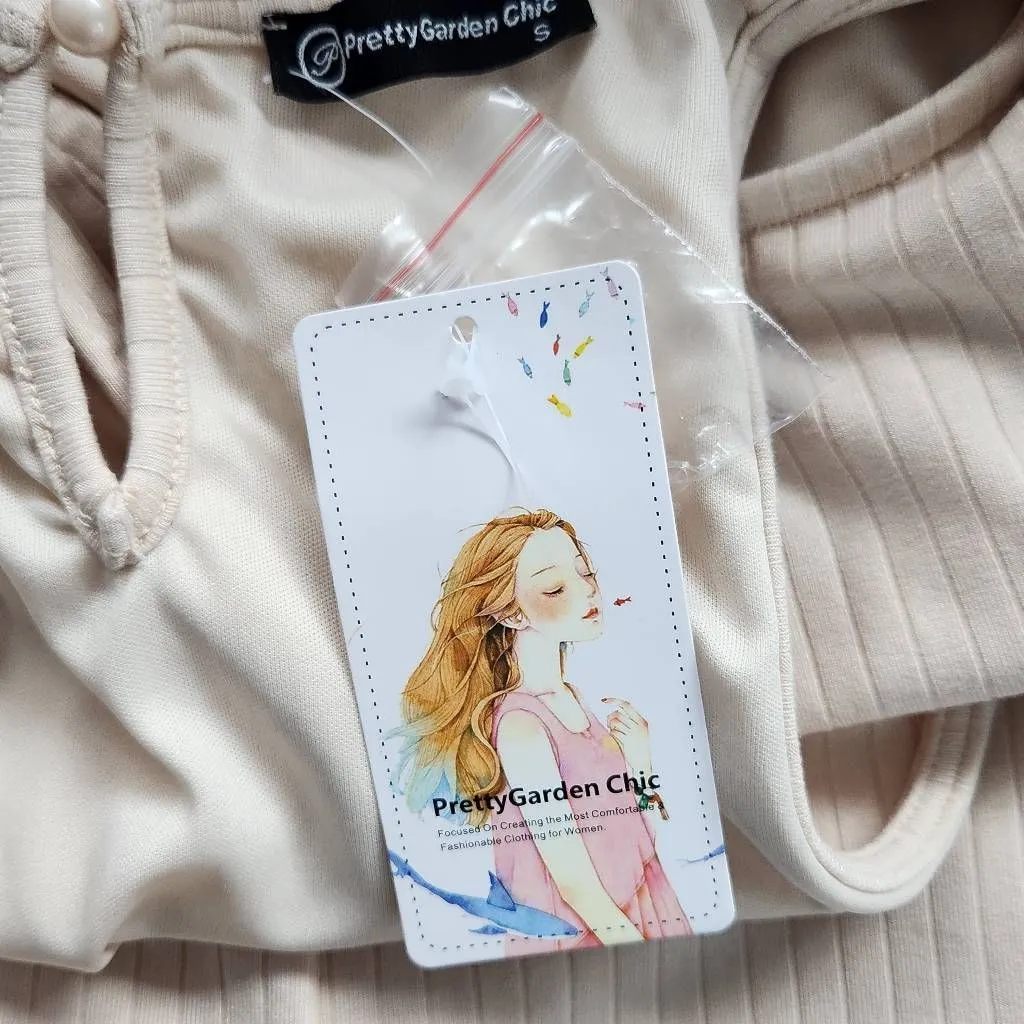 Pretty Garden Chic Cream Ribbed Knit Matching Set NWT Size Small - Image 8