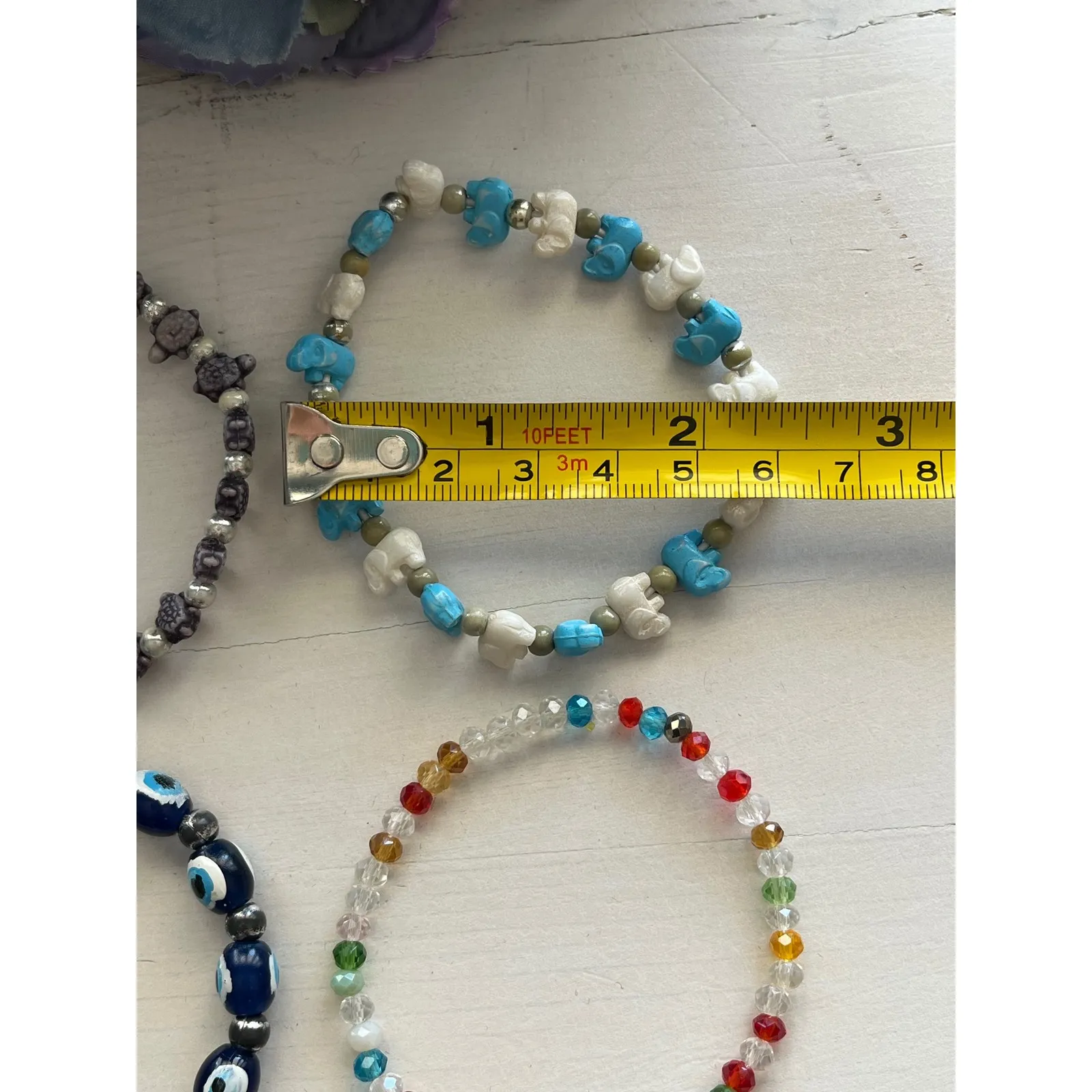 Beaded Stretch Bracelet Set Evil Eye Turtle Elephant Colorful Boho Bracelet‎ Blue - Image 7