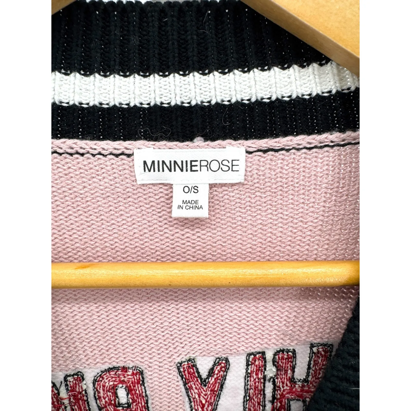 Minnie Rose Freshly Picked Fruit Print Varsity Cardigan O/S Pink Cotton Cashmere - Image 4