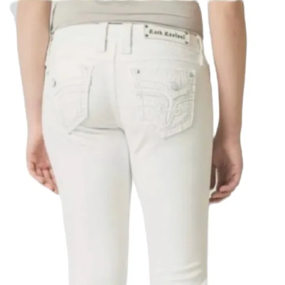 Rock Revival white Sundee Easy Crop jeans with silver tone fleur de lis size 26 - Image 2
