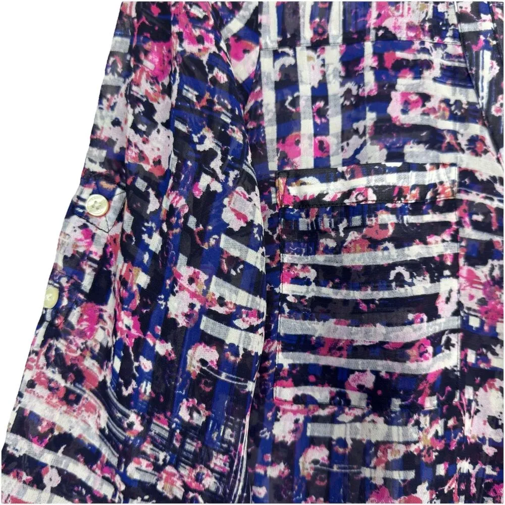 Express The Portofino Button Up Shirt XS Multicolor Geometric Roll Tab Sleeve - Image 4