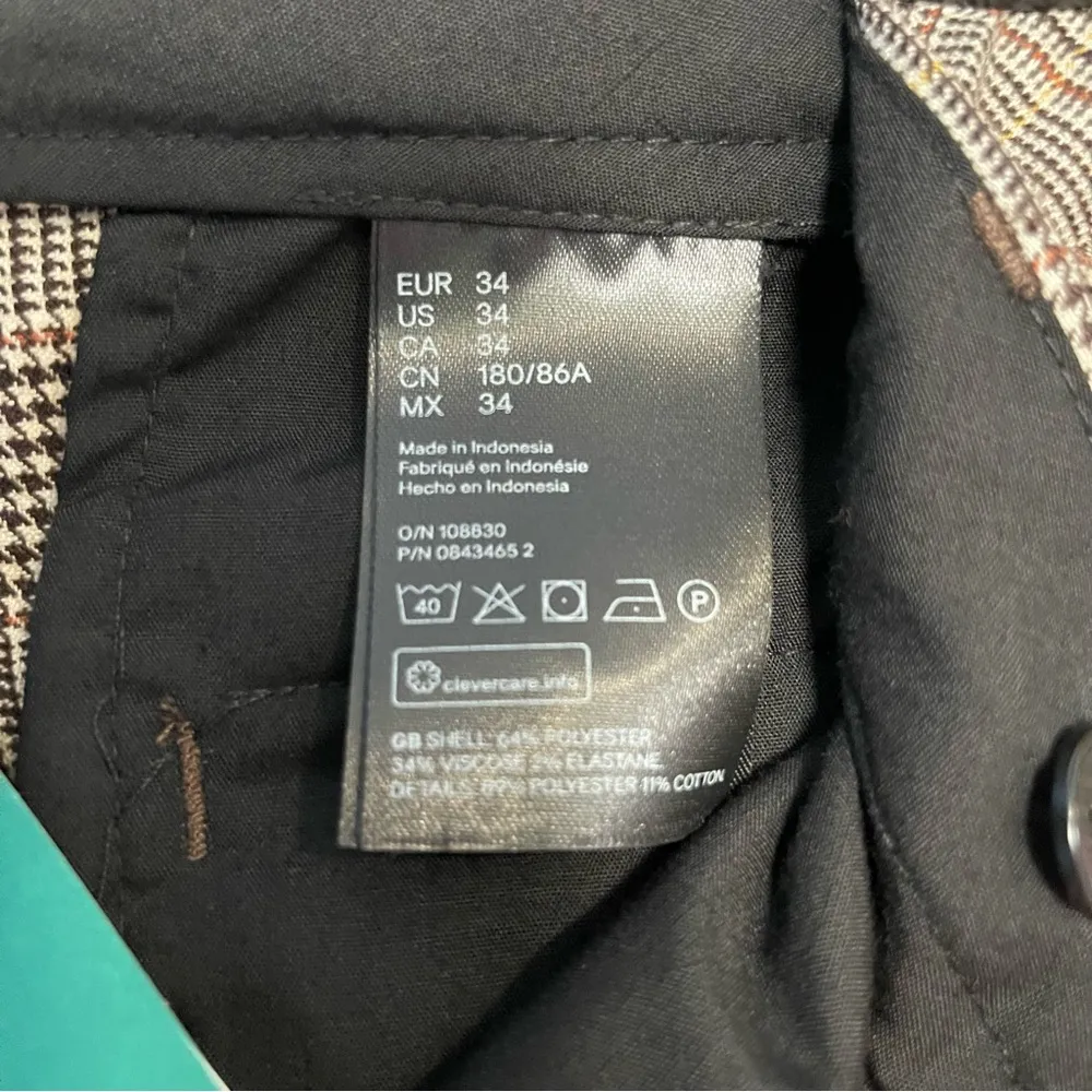 H&M Skinny Fit Brown Gray Taupe Glen Plaid Dress Pants Size 34​‎ - Image 9