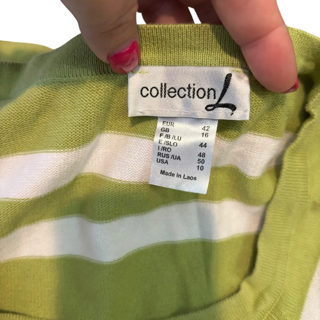 Collection B Green and White Striped‎ Sweater Size 10 - Image 3