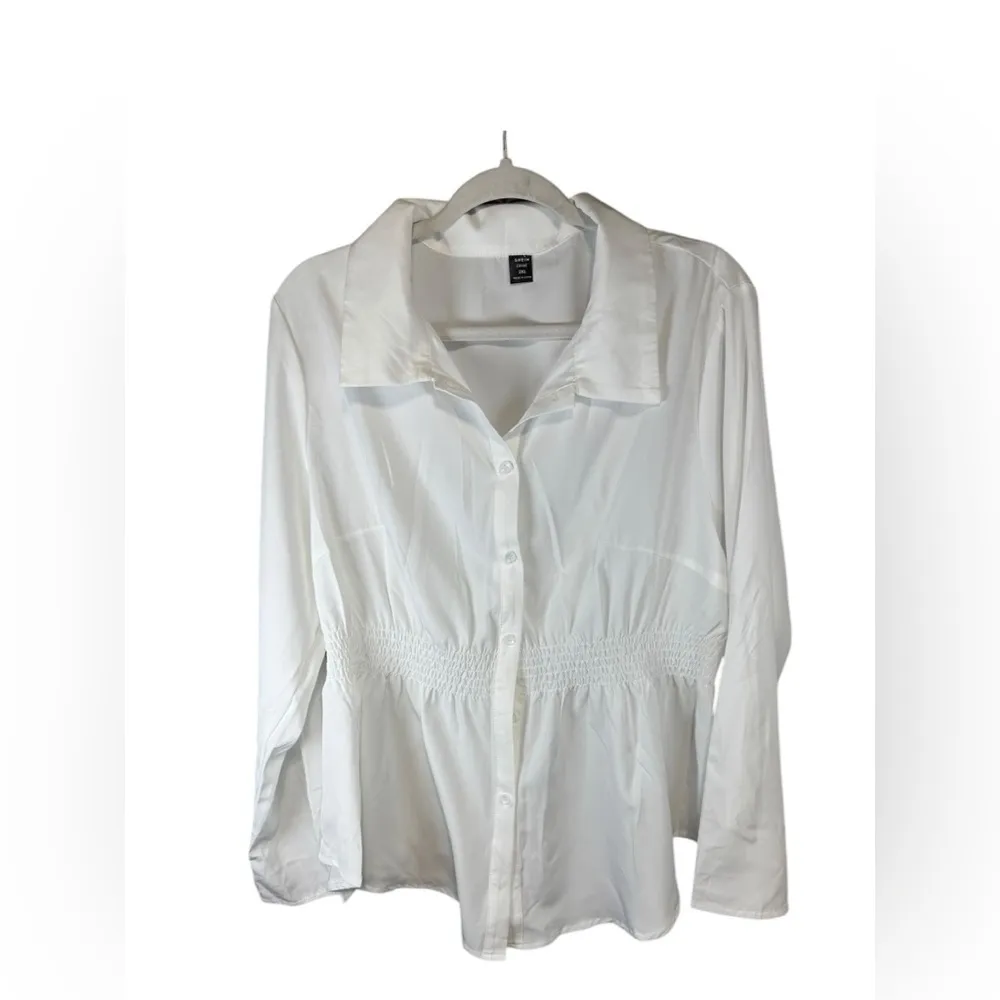 Shein Women's Elegant White Long‎ Sleeve T-Shirt with Elastic Waist and Neck 2xl - Image 2