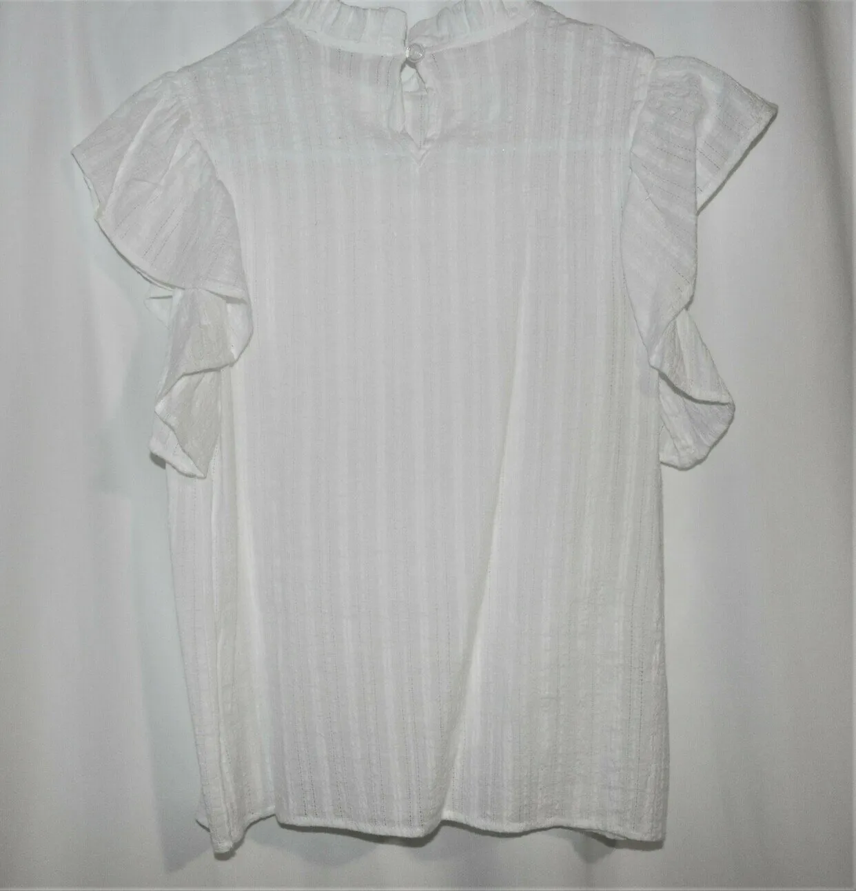 White Ruffle Blouse High Neck Flutter Sleeve Shirt Size XS petite - Image 2