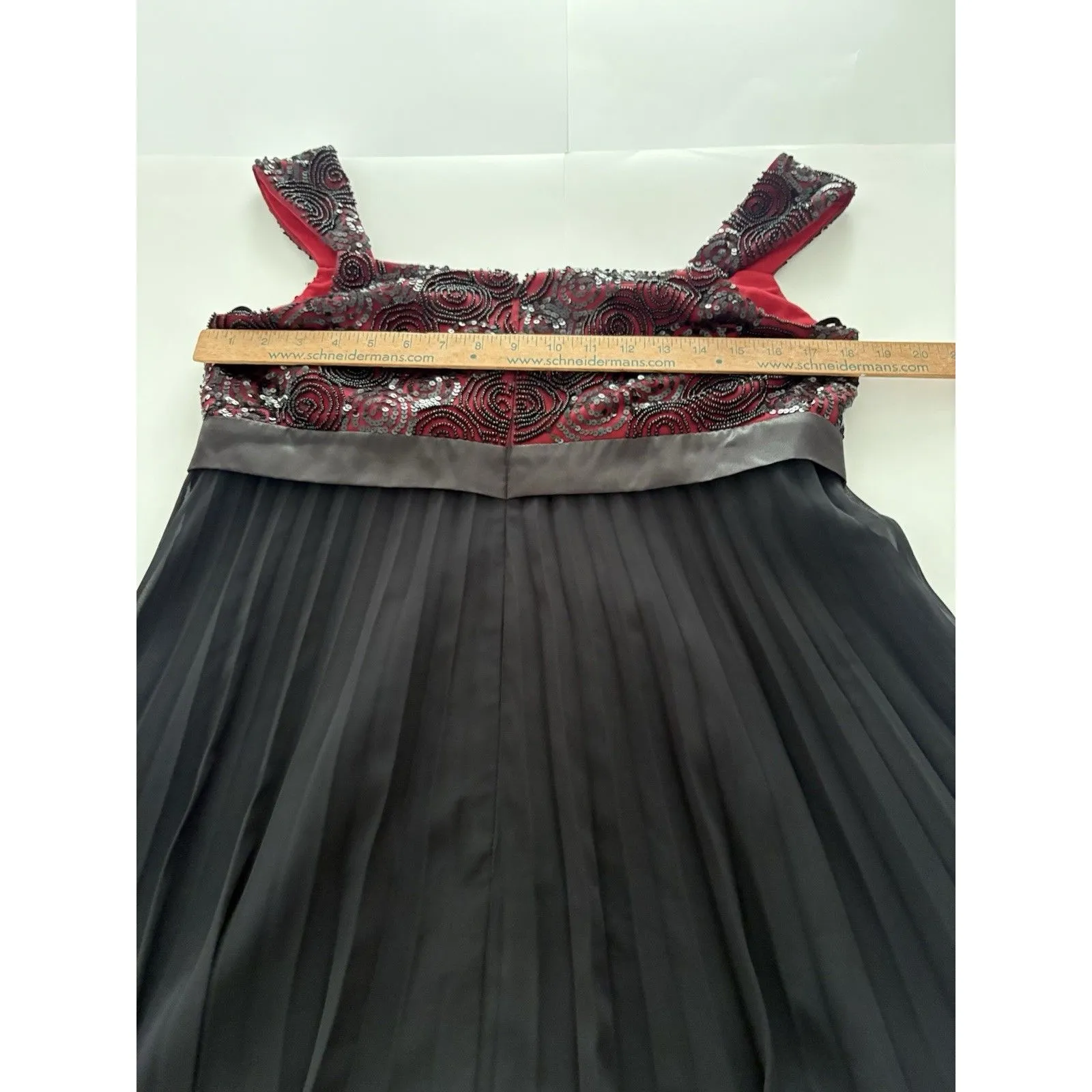 Vtg Victor Costa Dress Sz 12 Black Red Beads Sequins Empire Waist Party Holiday* - Image 12