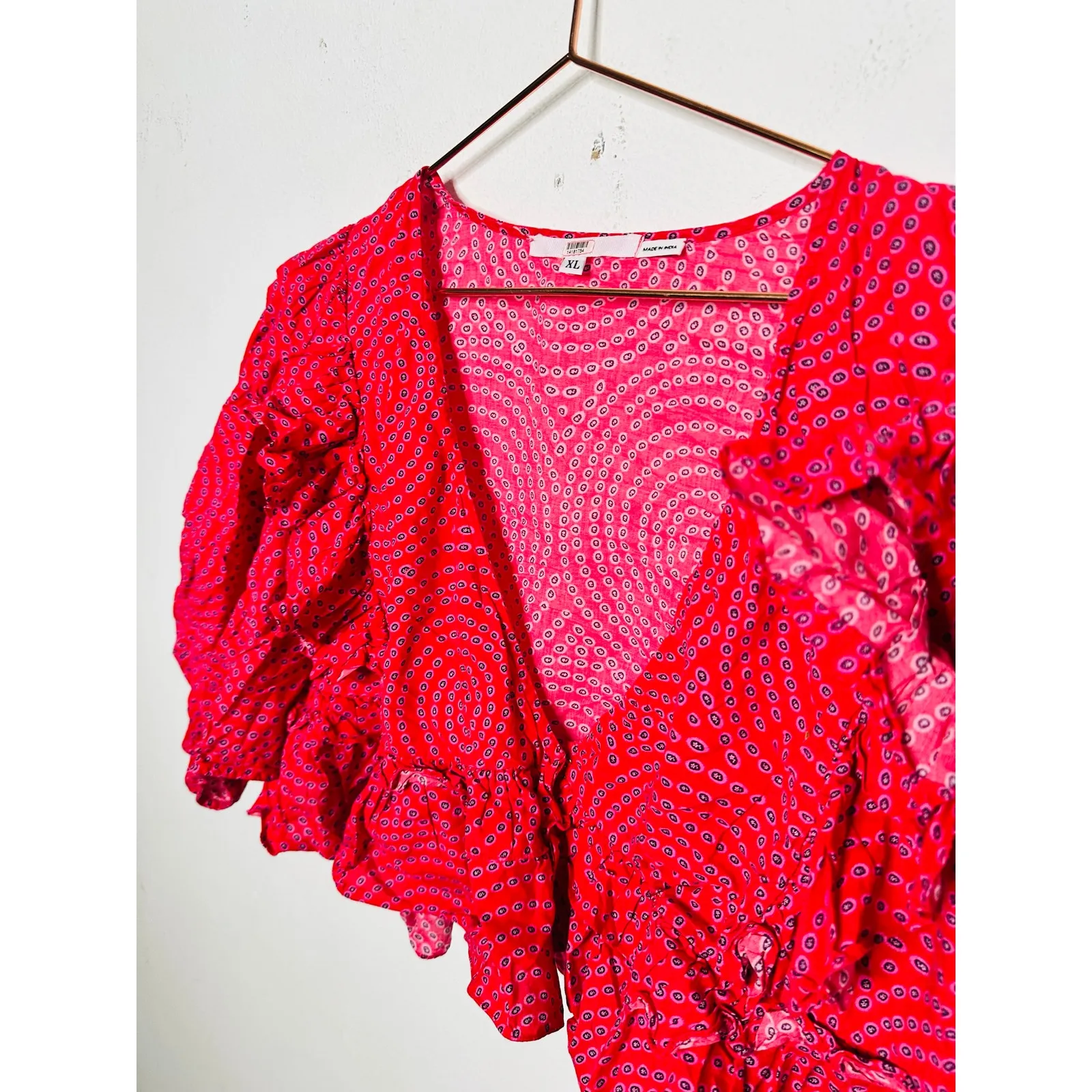 RHODE Red Printed 100% Cotton Short Sleeve V - Image 10