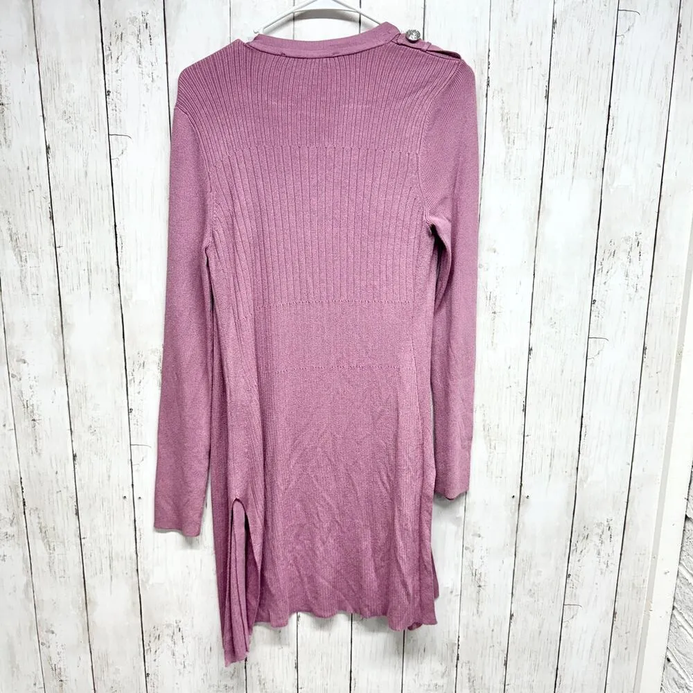 White House Black Market Women Small Pink Ribbed Long Cardigan Sweater Knit - Image 4