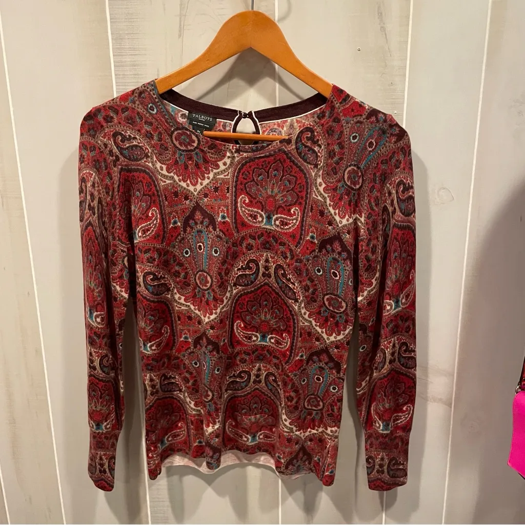 Sweet kashmiri nights paisley boho marino wool crew neck lightweight sweater - Image 9