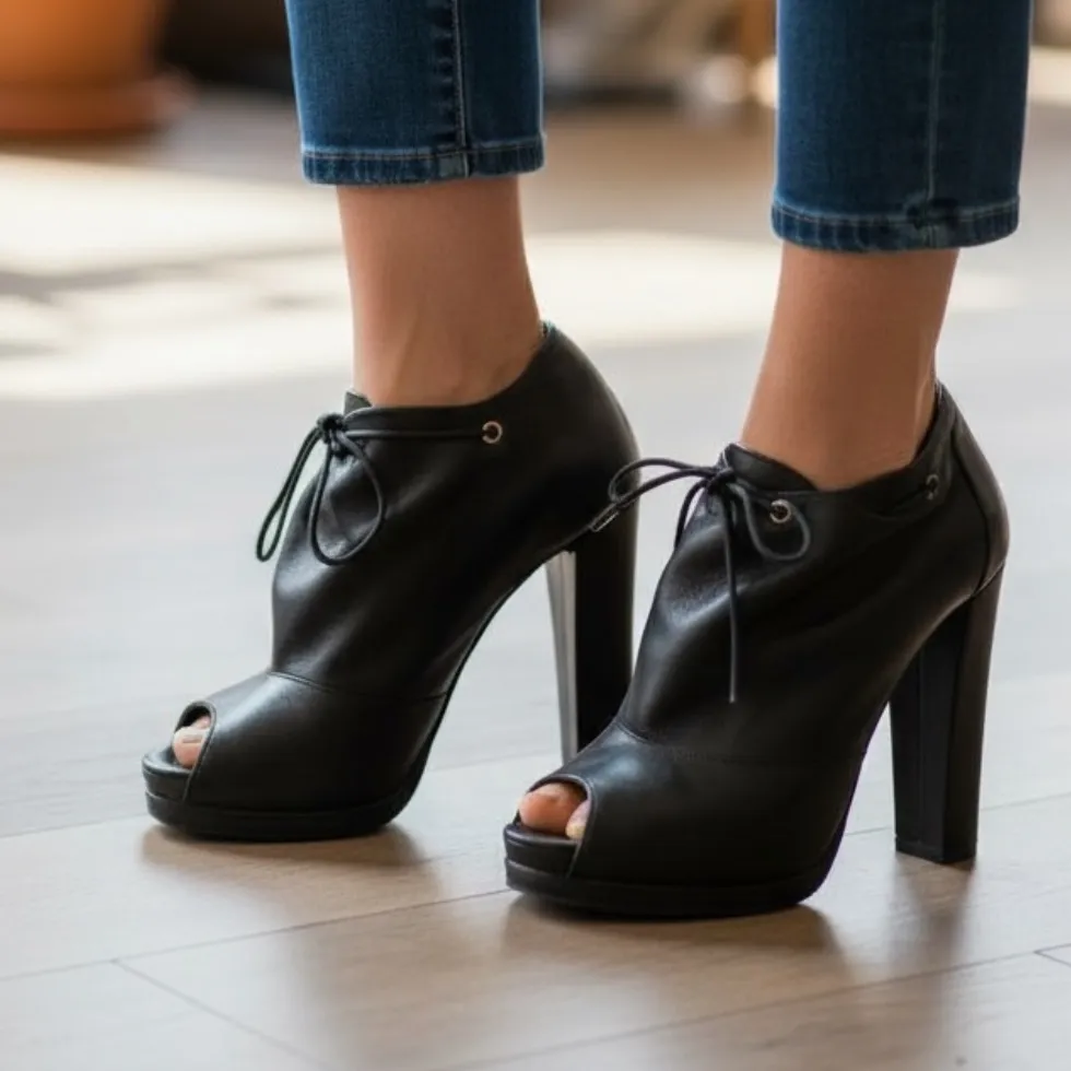 Fendi  peep toe platform heels black - Image 2