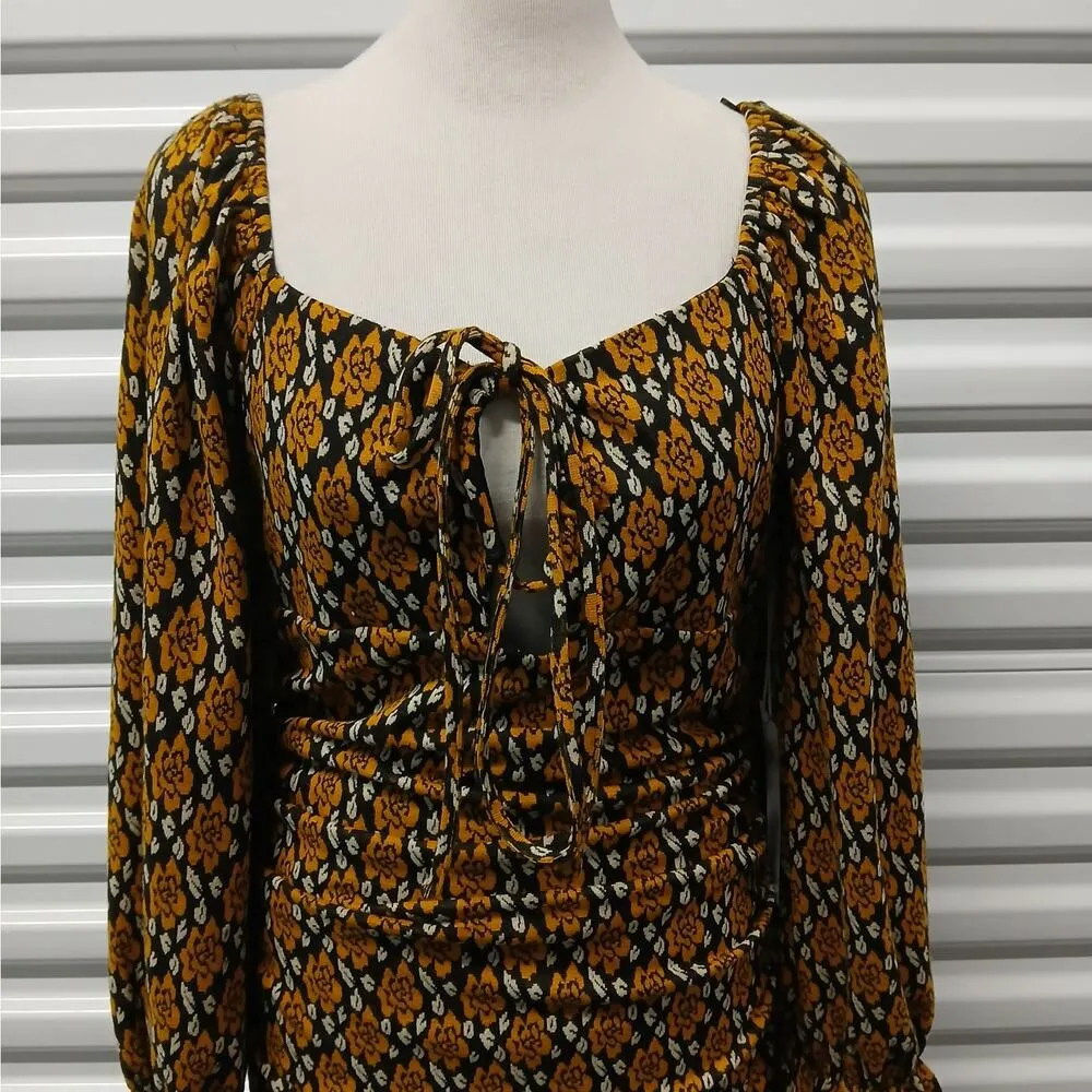 Azura Women's Dress Size Large Brown Floral Boho Cottage Peasant Babydoll - Image 4