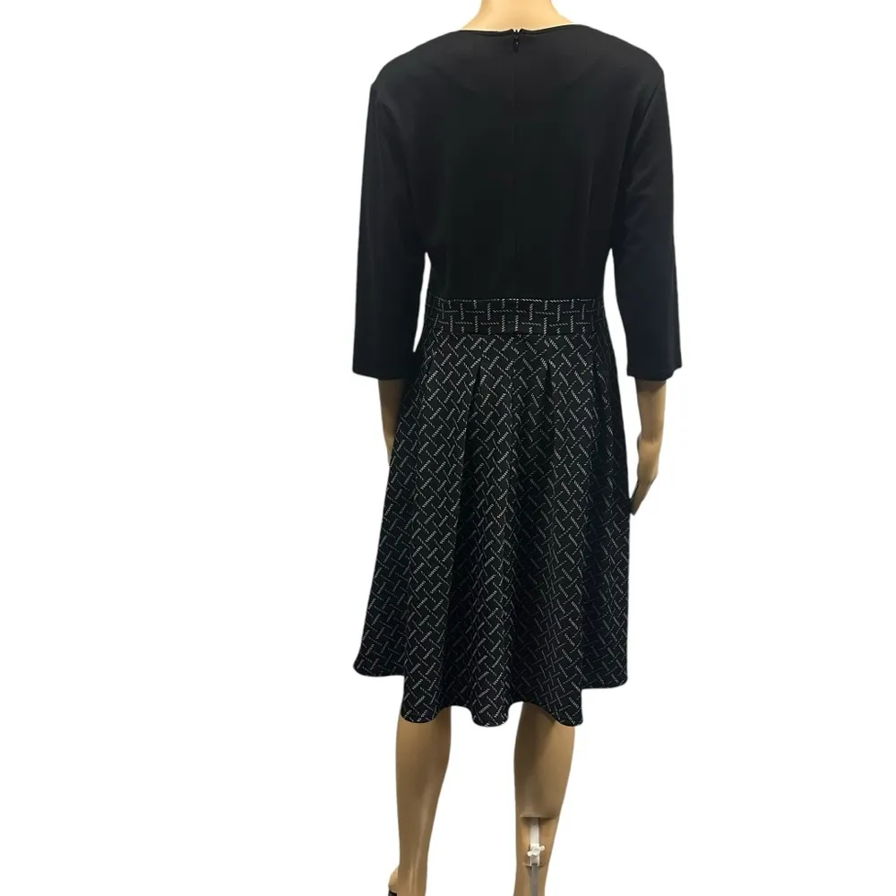 Yathon Black White 3 Quarter Sleeve Keyhole Zip Back Pocket Dress Womens Large - Image 4