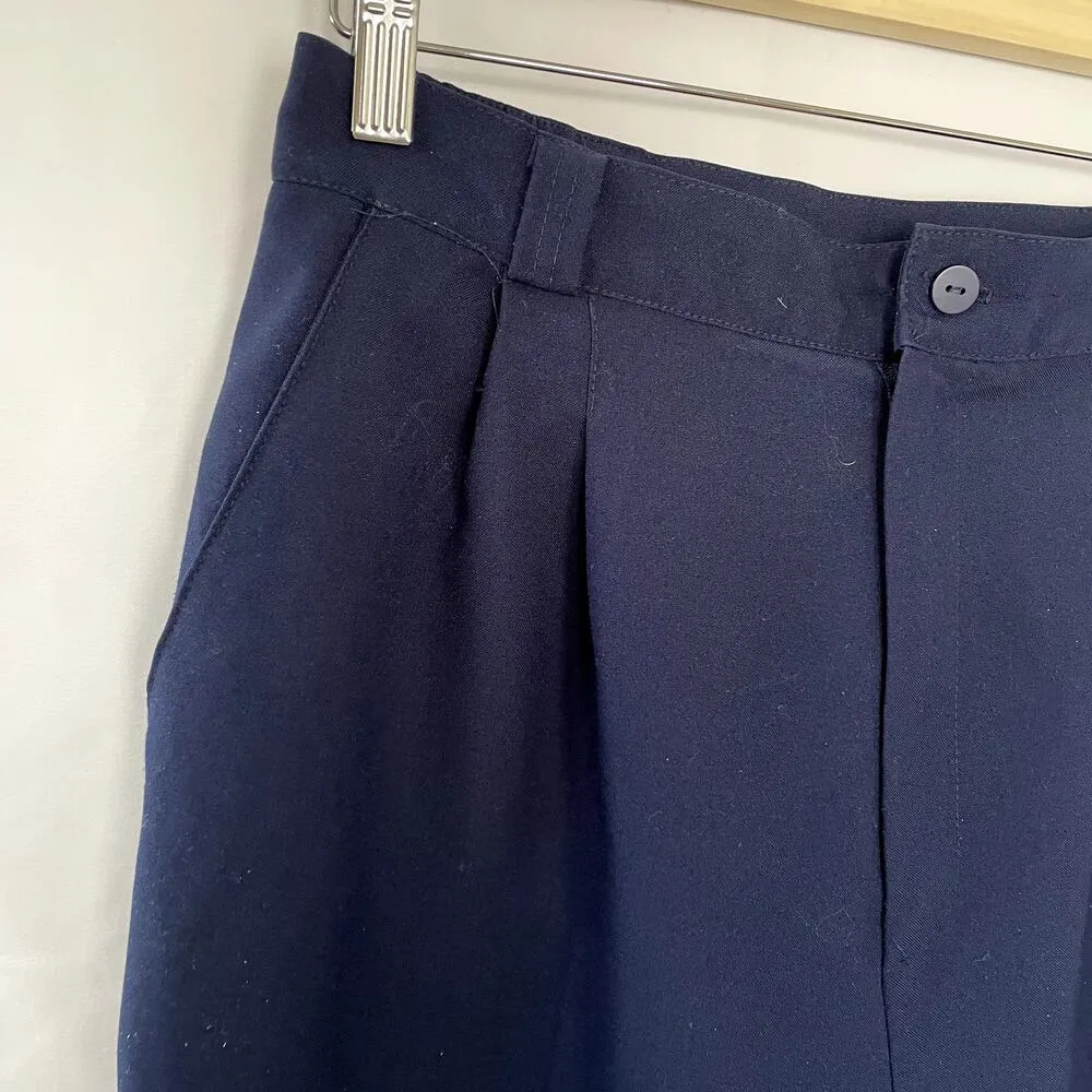 Wide leg navy blue trousers high waist pockets belt loops women's 28 inch waist - Image 2