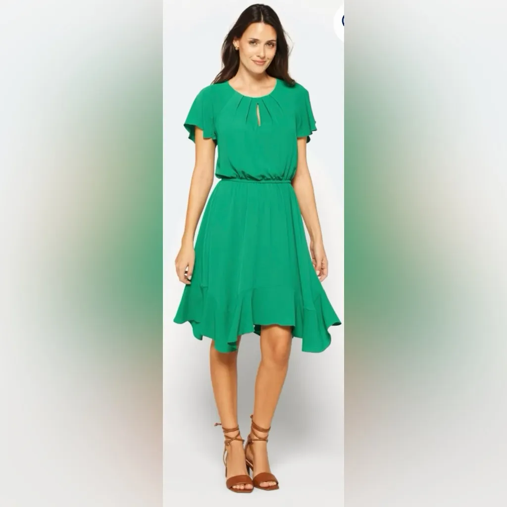 Maggy London, Stitch Fix brand-green pleated key hole dress - Image 2