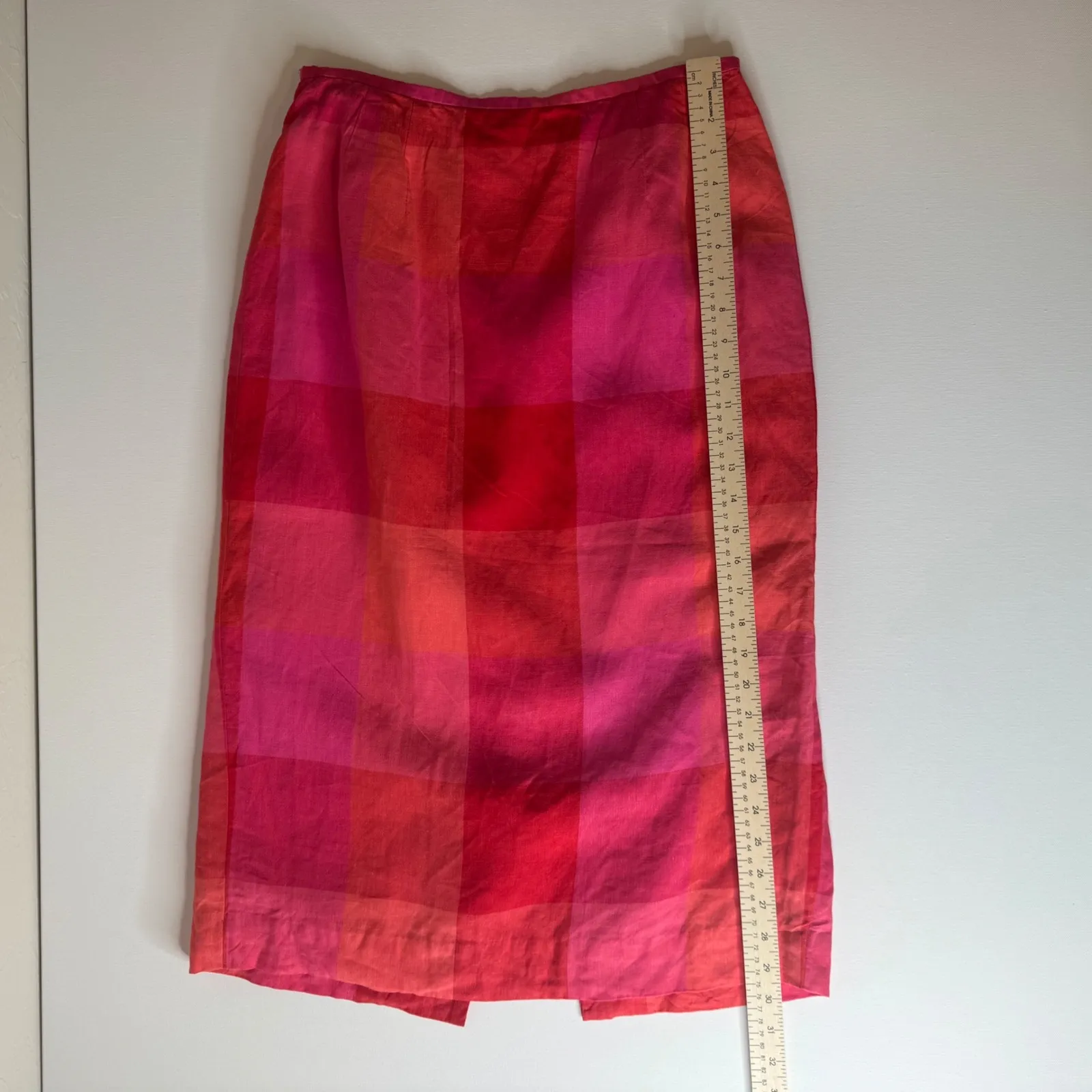 VTG‎ Talbots Womens 100% Linen Midi Skirt Sz 10 Pink Plaid Preppy Modest Teacher - Image 8