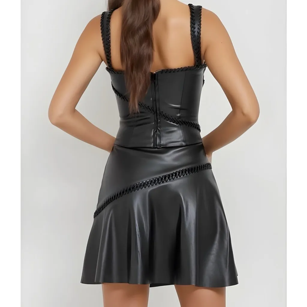 HOUSE OF CB Nova Vegan Leather Mini Skirt, Black, Large - Image 4