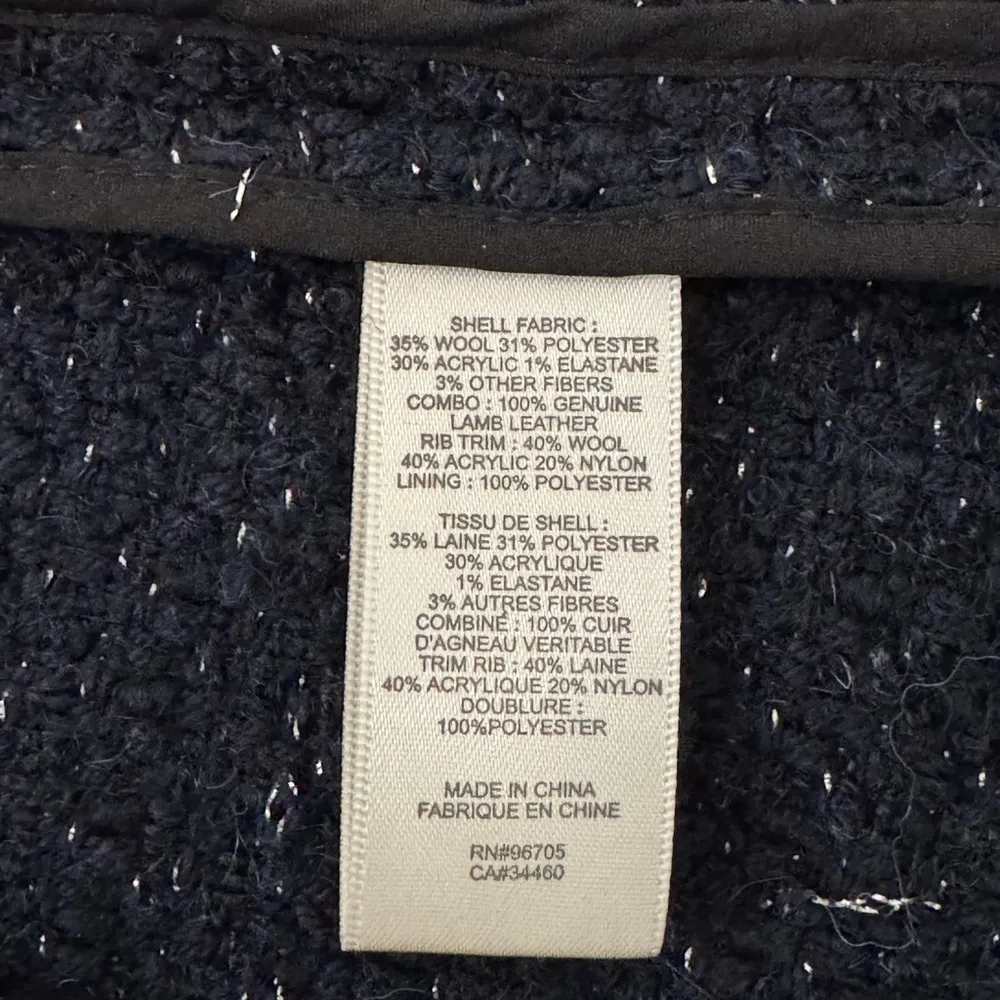 Rebecca Taylor genuine leather sleeves navy metallic tweed blazer - Image 6