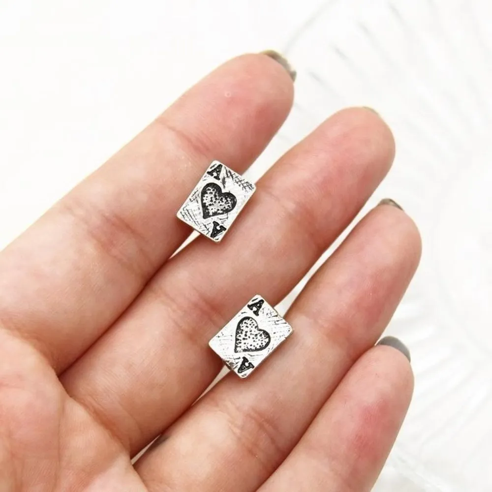Playing Card Ace Stud Earrings Silver - Image 2