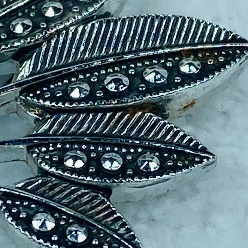 Silver Color Metal Bunch Cluster Leaf Leaves Jewelry Pin Brooch Faux Marcasite - Image 4