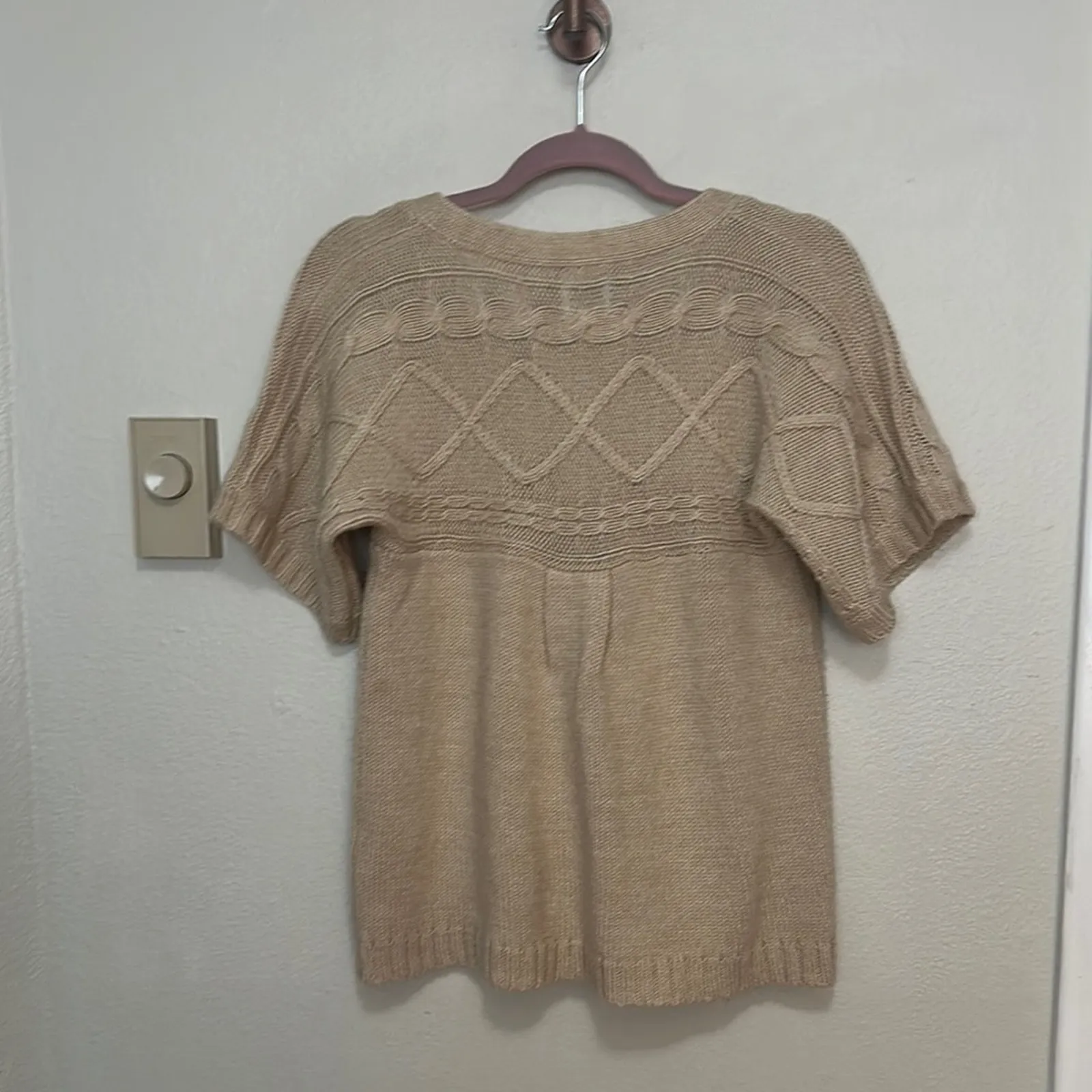 Kimchi Blue Tan V-Neck Cardigan Sweater Wool Short Sleeve Knit Downtown Girl - Image 5