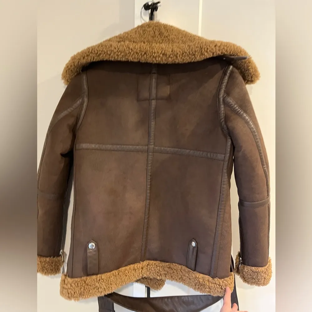 Sam Edelman Faux Shearling Moto Jacket WOMENS XXS XXSMALL BROWN NEW - Image 5