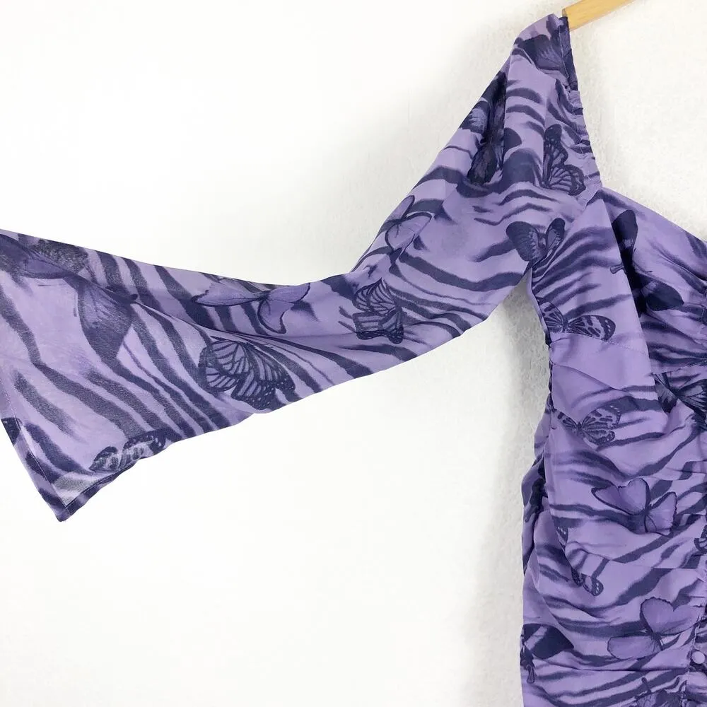 NWT ASOS Design Keyhole Purple Butterfly Print Mini Dress Size 10 Buttons Y2K - Image 10