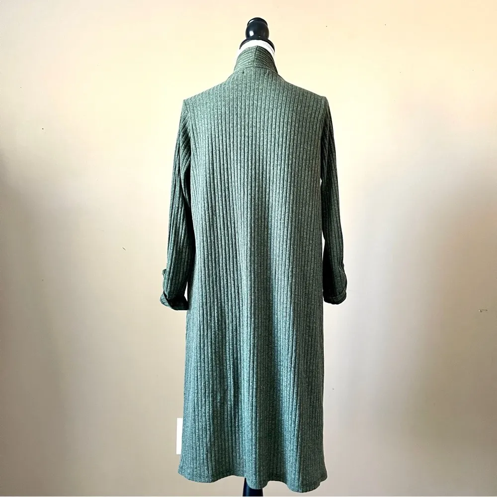 SIMPLICITY | Green Ribbed Roll Tab Knit Sweater Cardigan Sz L - Image 5