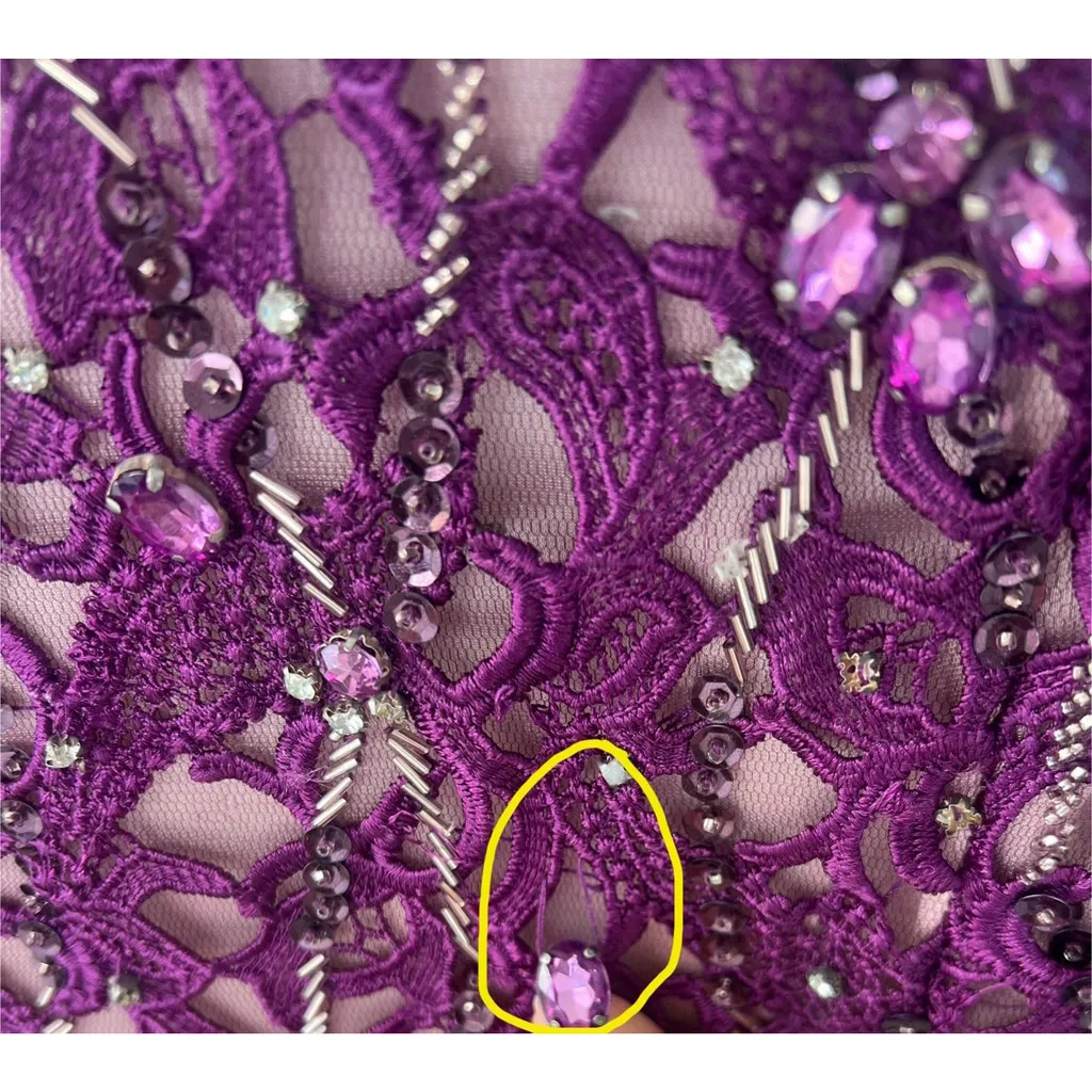 Jovani Purple Lace Beaded Mermaid Gown 6 Cap Sleeve Prom Formal Embellished - Image 4