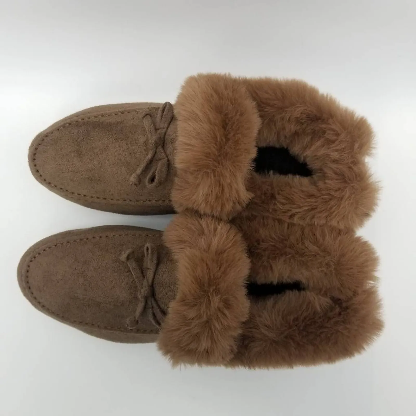 Moccasin Booties Womens Cognac Brown Bow Slip On Faux Fur Trim 8.5 New - Image 3