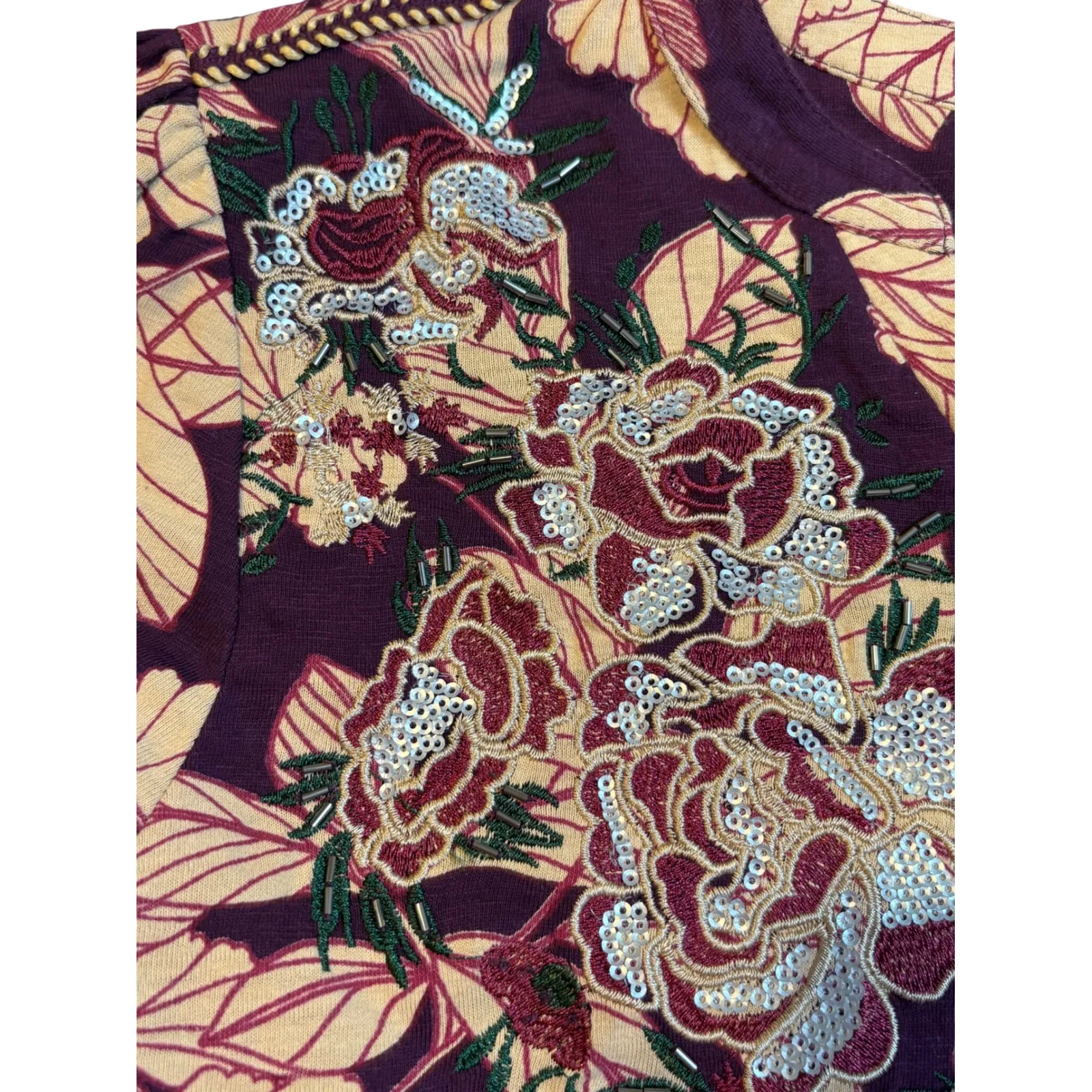 Soft Surroundings Boho Embroidered Sequin V-Neck Tunic Peasant Dress Size Small - Image 9