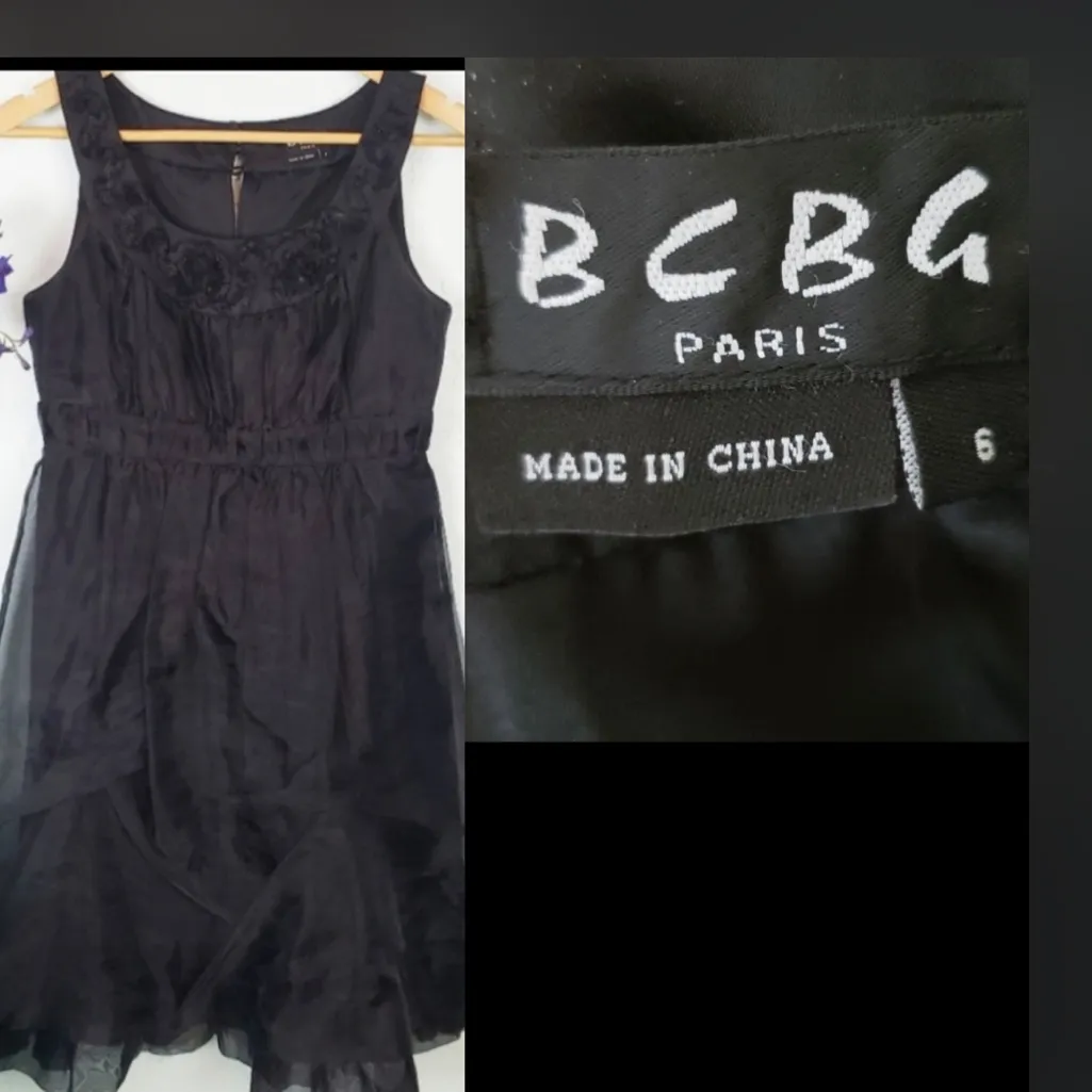 BCBG Paris beaded black tulle rosettes cocktail dress - Image 2