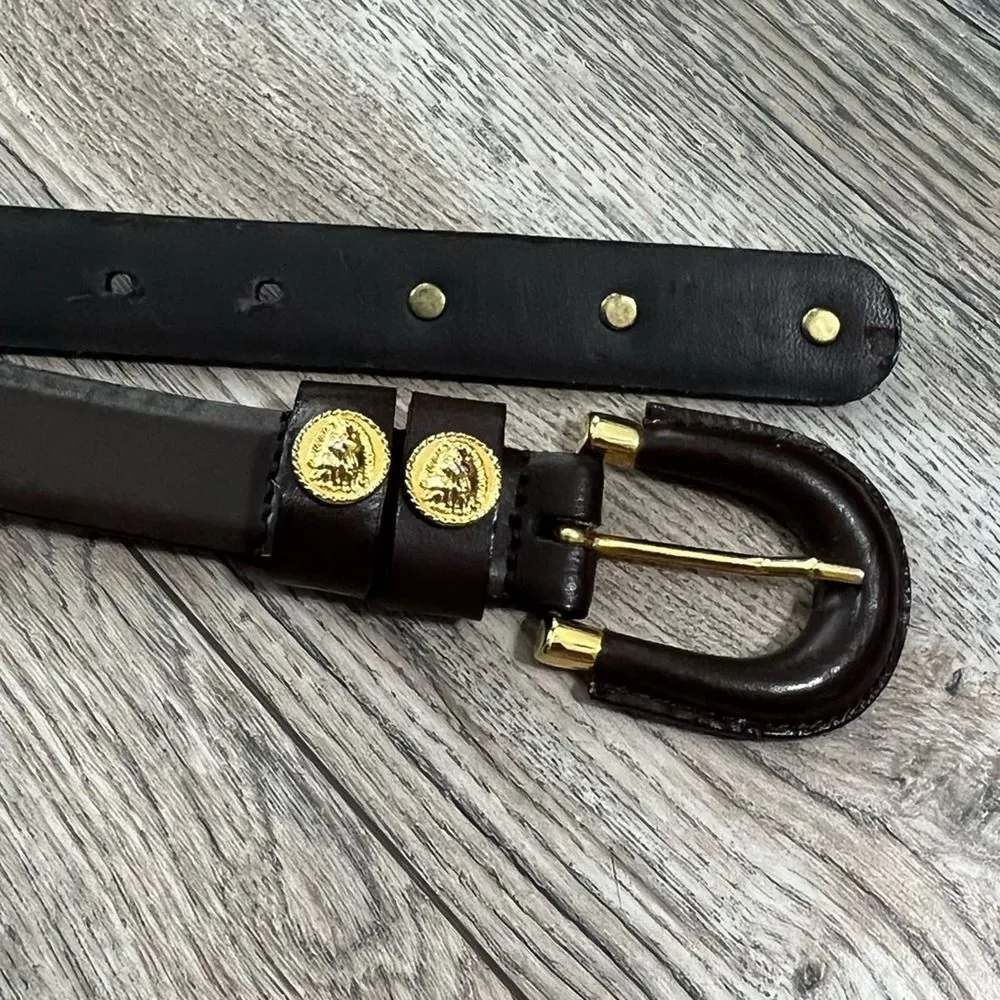 Lady Captiva Lion Head Coin Dressy Leather Belt Adjustable 32 - Image 2