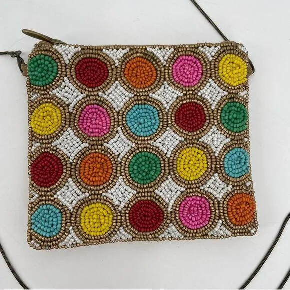 David‎ Jeffery Beaded Crossbody Multi Color Evening Wallet Purse Gold - Image 2