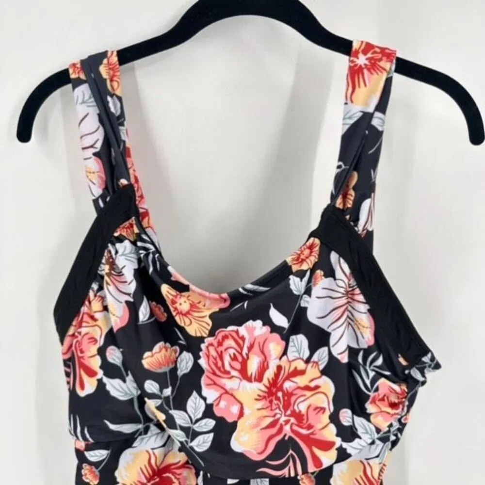 NWOT Women’s Black & Red Floral‎ One Piece Swim suit Size 2XL Black - Image 5