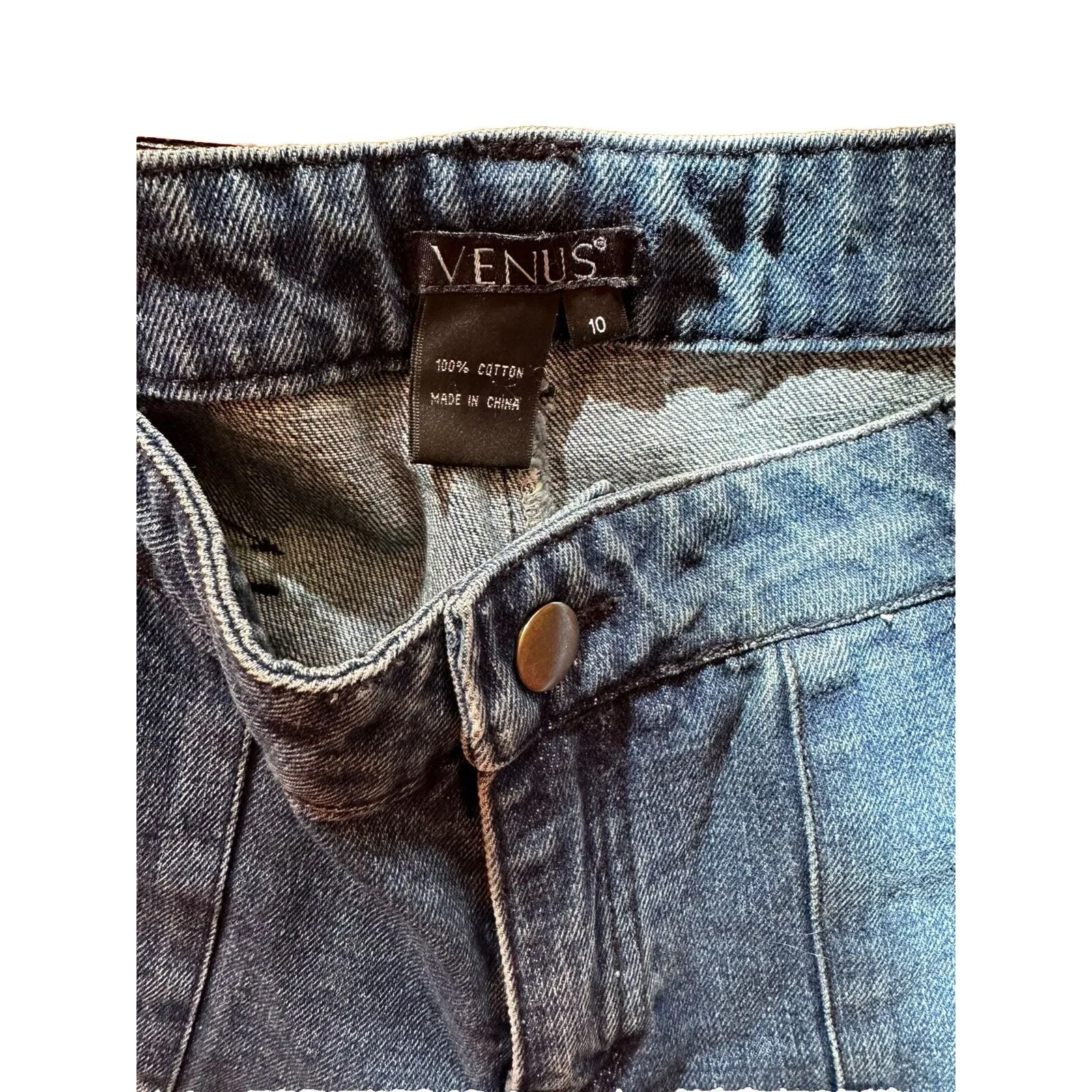 Venus‎ Womens Size 10 Medium Wash Floral Embroidered Cargo Denim Jean Joggers - Image 5