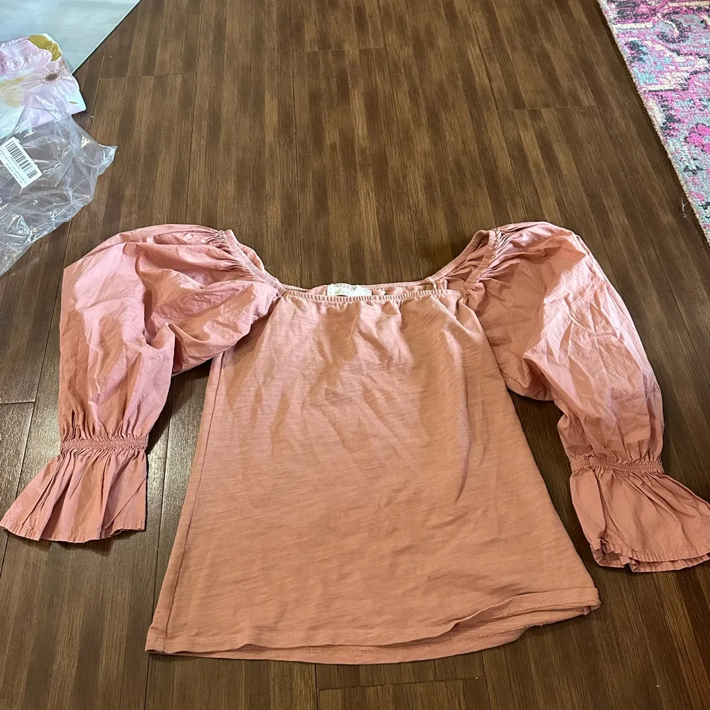 Nation LTD Frida Renaissance Tee Puff Sleeve Off Shoulder Pink Top XS 2170JJR - Image 5