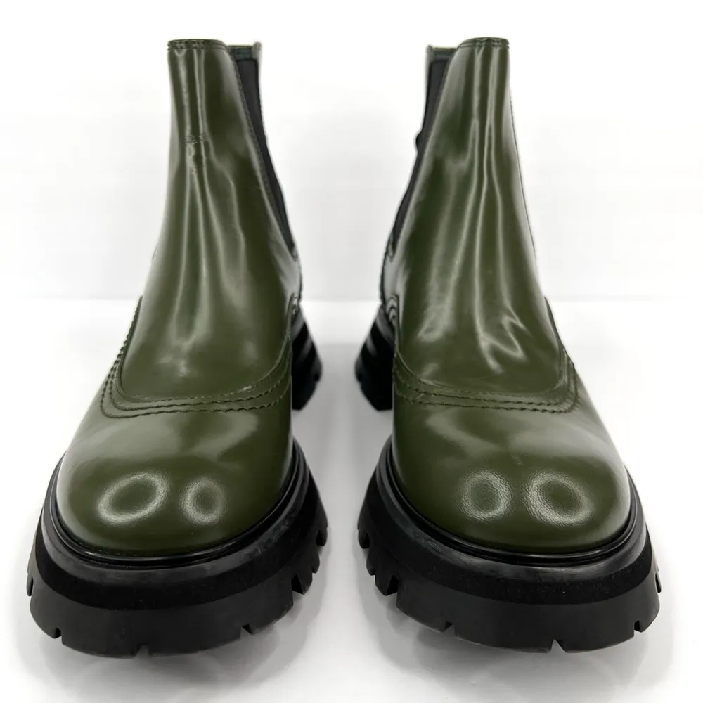 Alexander McQueen Wander Army Green Platform Patent Leather Chelsea Boots EU 39 - Image 4