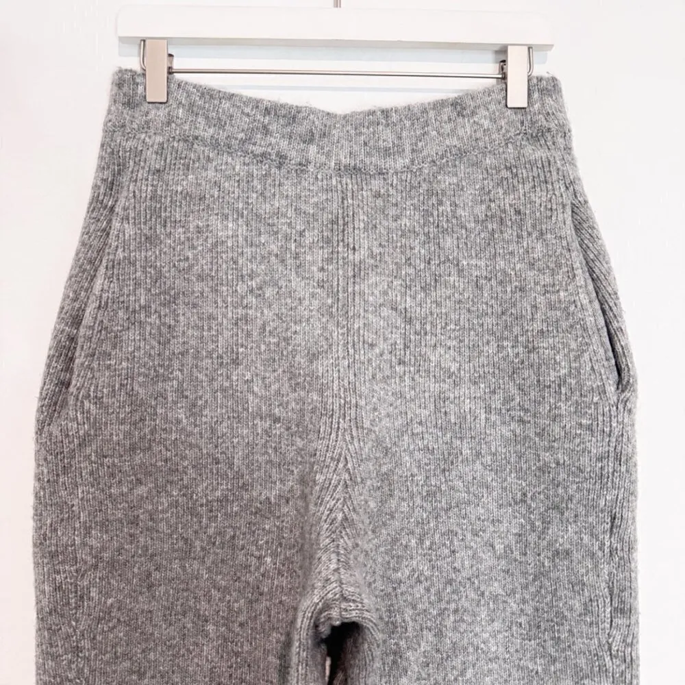 Zara Wide‎ Leg Ribbed Knit Thick Sweat Pants in Gray Winter Lounge Size Medium - Image 4