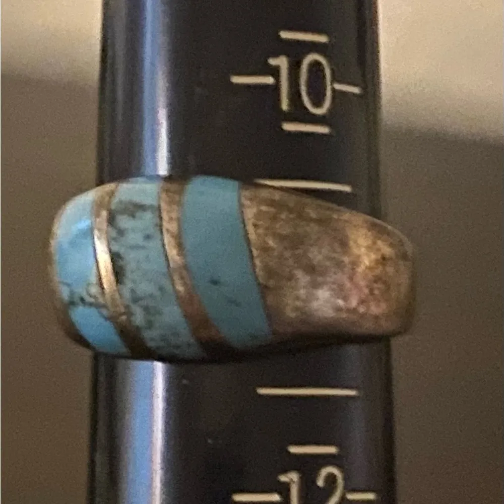 Vintage Turquoise Taxco Mexico Sterling Silver Ring | 11 Blue - Image 3