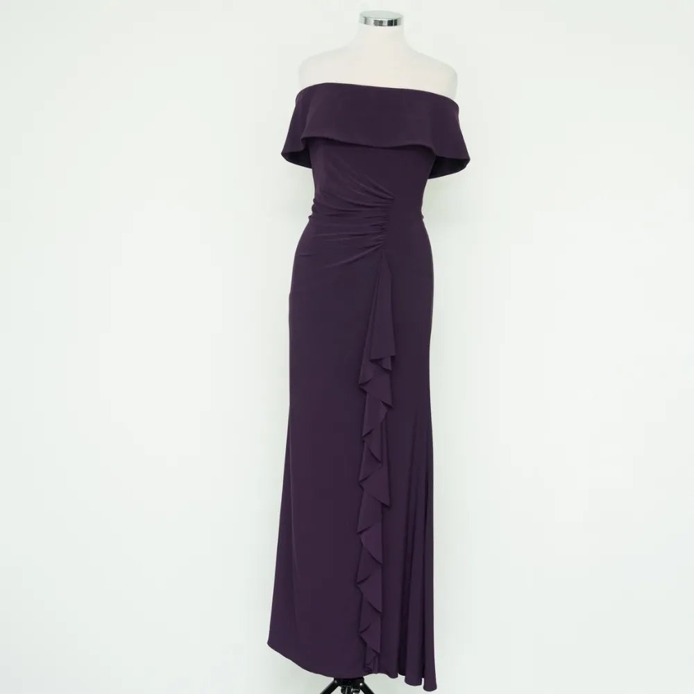 XSCAPE. Off-The-Shoulder Side-Ruched Ruffled Gown. - Image 3