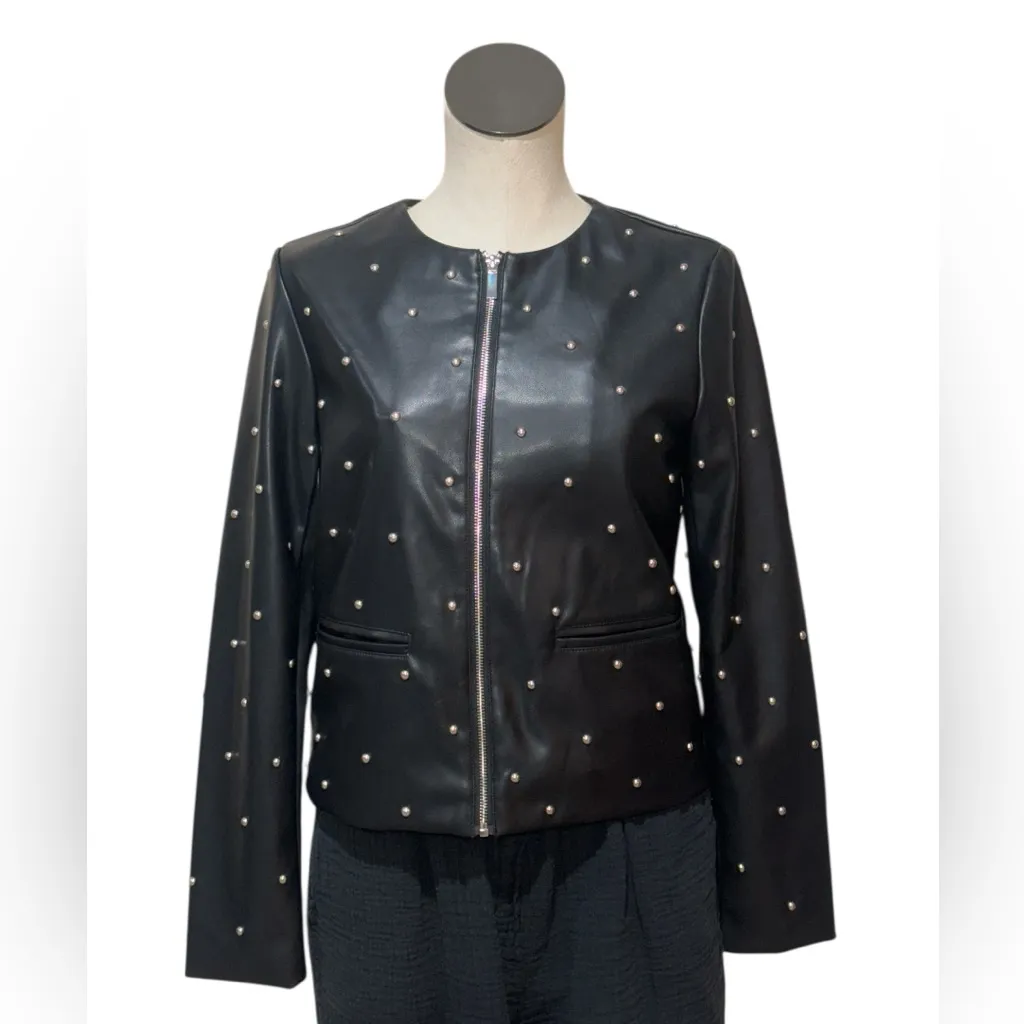NWT $168 Bagatelle Collection Women's Studded Faux Leather Jacket Black - Image 4
