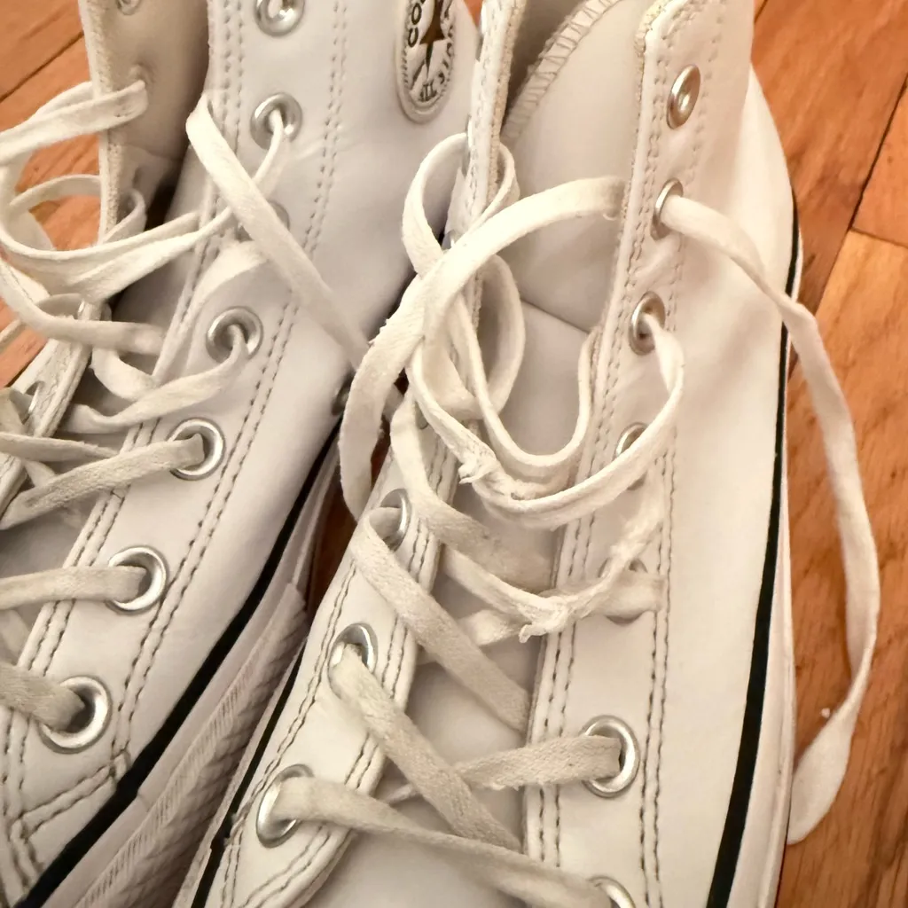 White Leather Converse Platform Sneakers - Image 2