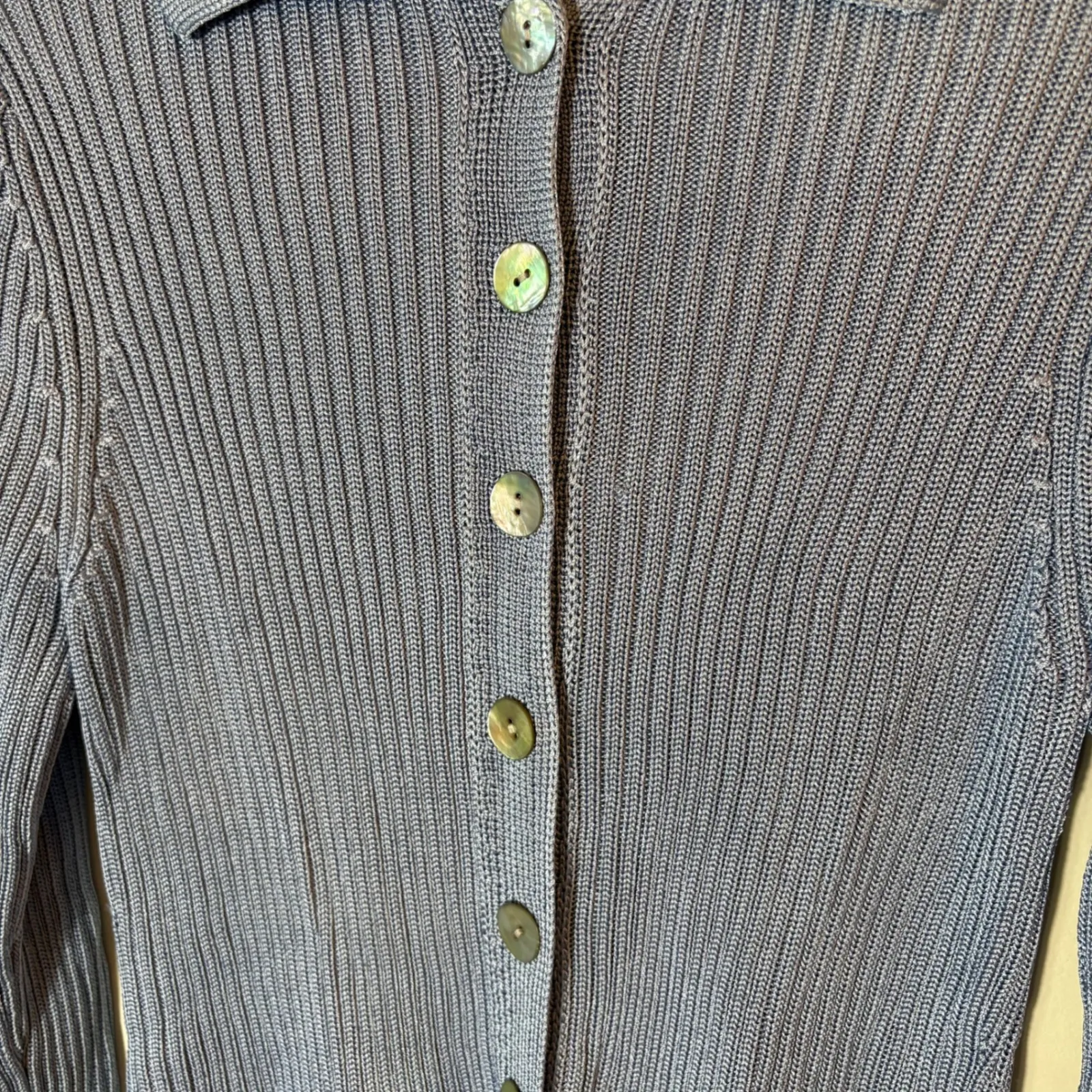 Vince Blue Ribbed Knit Button Front Cardigan Collared‎ Sweater Medium - Image 4