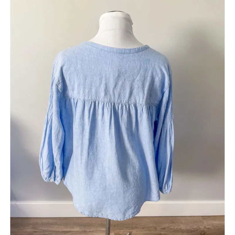Joie Blue Chambray Linen Button Down Top - Image 5