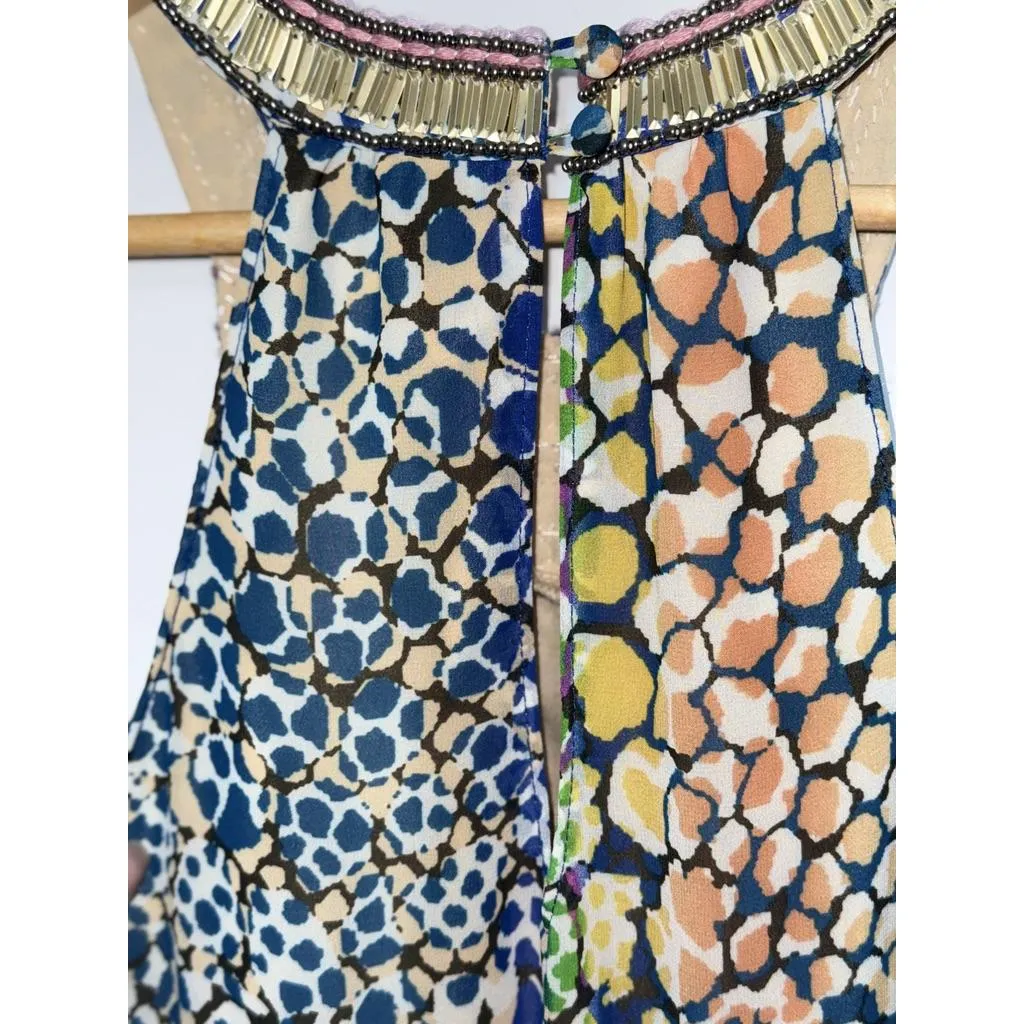 HD in Paris Anthropologie Blue Orange Green White Beaded Halter Maxi Dress Sz 6 - Image 4