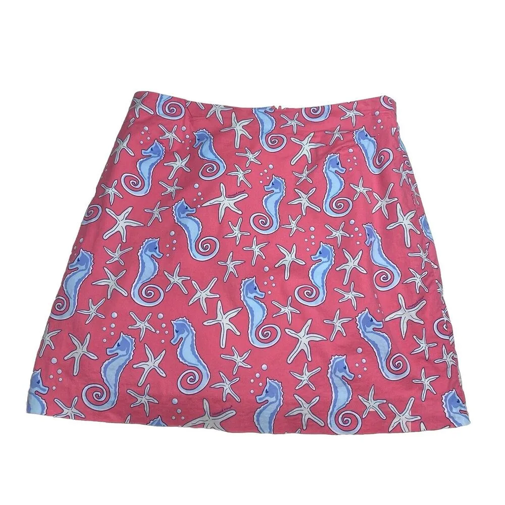 Vineyard Vines Cotton Blend Pink Blue White Seahorse Starfish Skirt Size 6 - Image 5