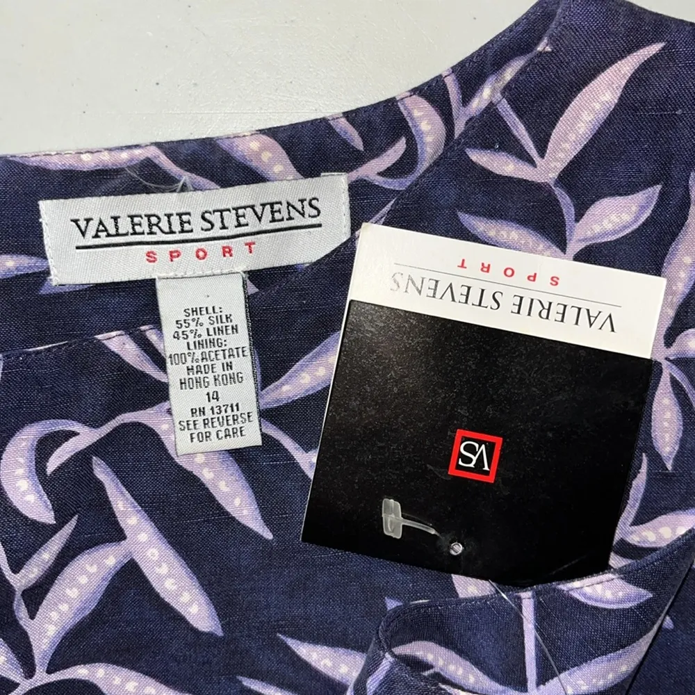 Valerie Stevens Sport NWT Sz 14 Purple Floral Print Silk/Linen Blend Shift Dress - Image 3