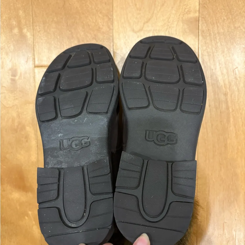 UGG Harrison Lace Tipped boots waterproof leather faux fur trim brown sz 10 - Image 5