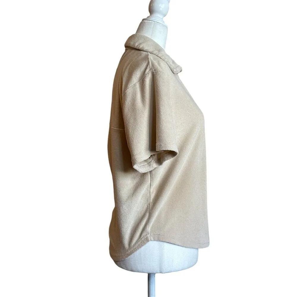 Araminta James Terry Shirt in Biscuit XSmall Womens Button Down Blouse Top Tan Size XS - Image 5